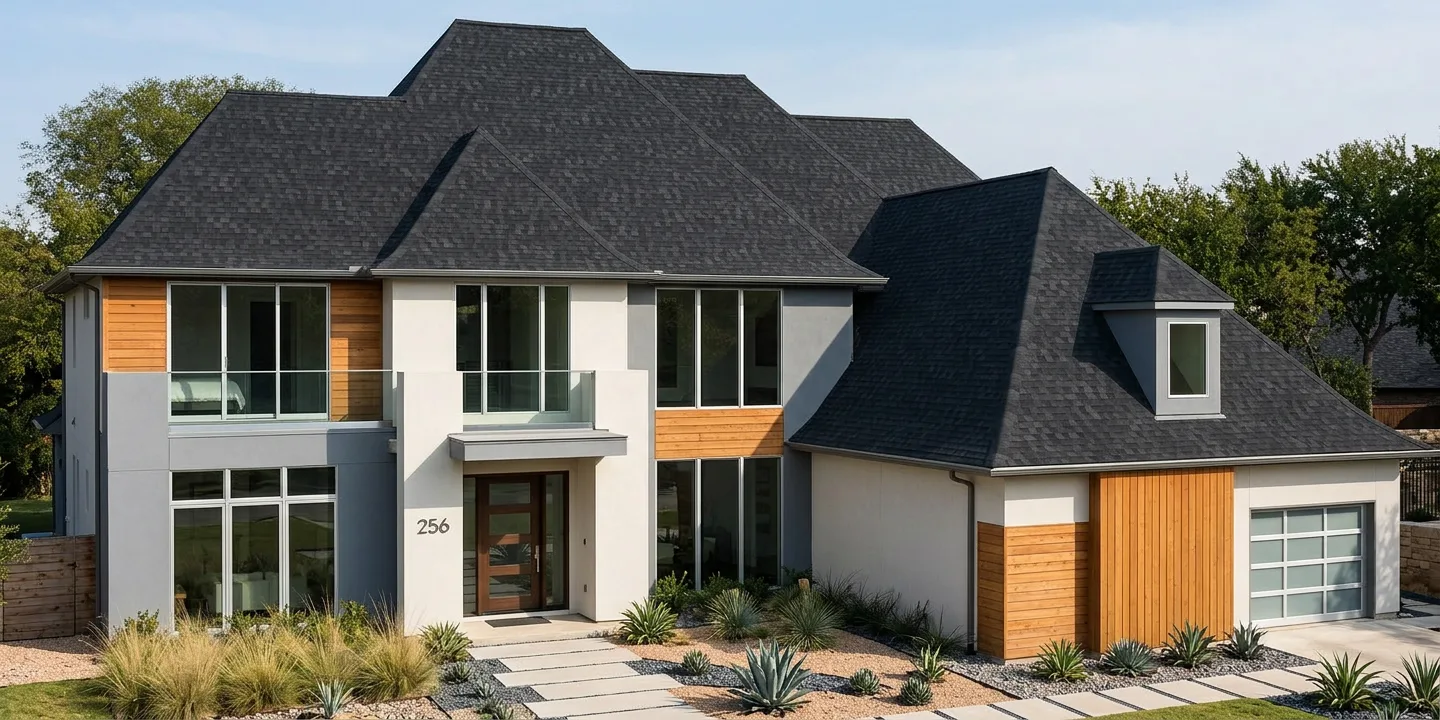Contemporary home with Black roof -- TAMKO Heritage Rustic Black (left-34)