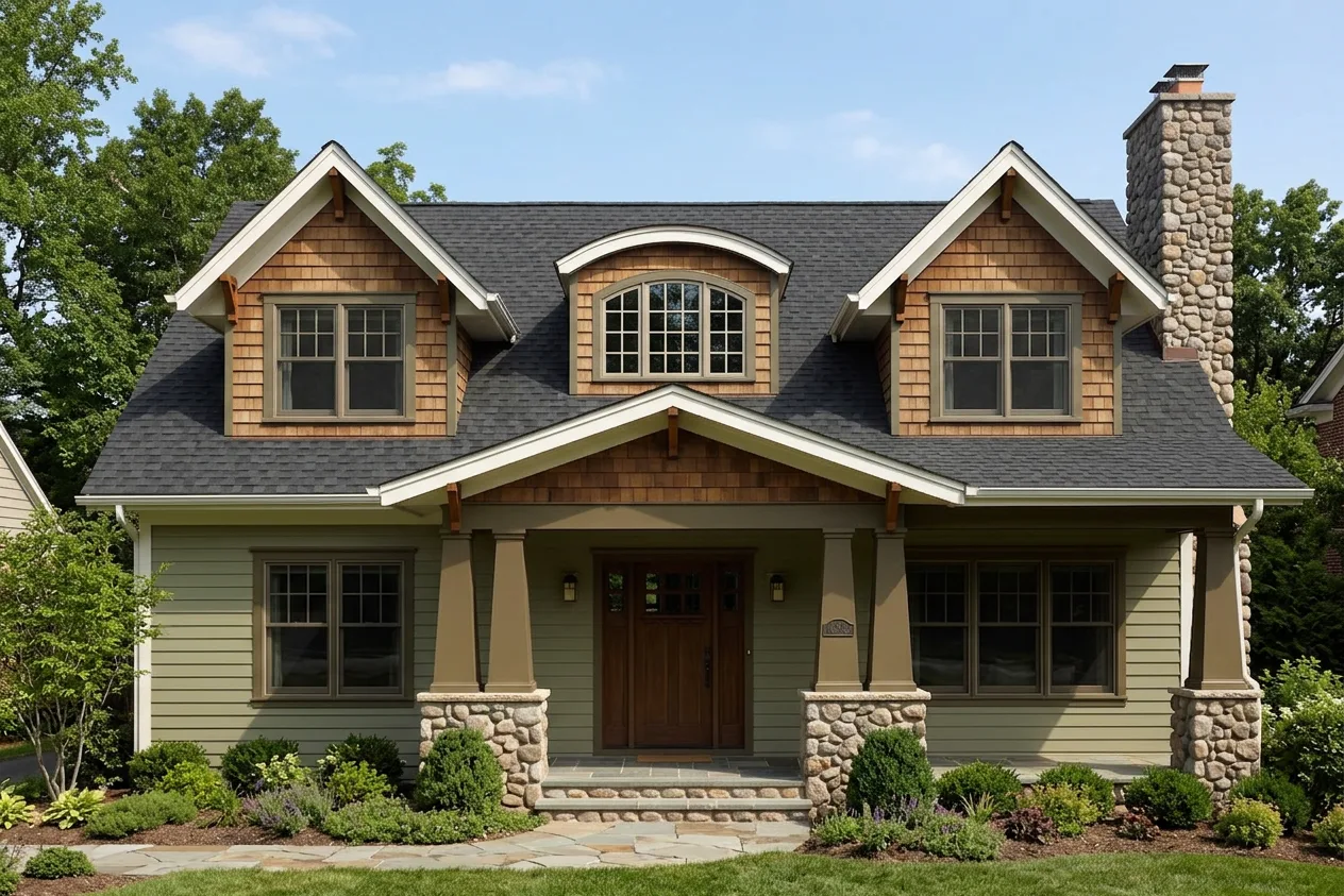 Craftsman home with Black roof -- CertainTeed Landmark Charcoal Black (front)