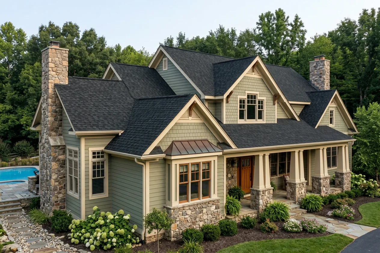 Craftsman home with Black roof -- IKO Dynasty Granite Black (left-34)