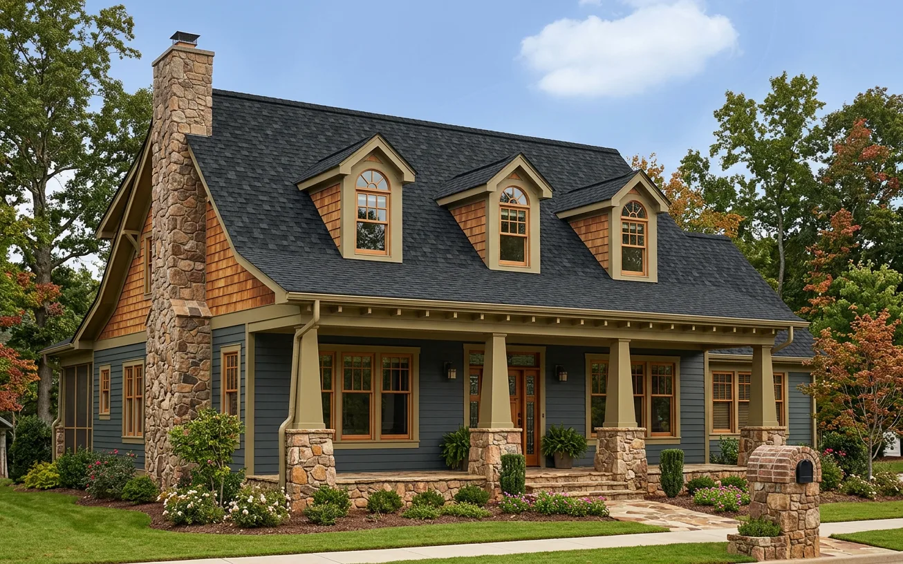 Craftsman home with Black roof -- Owens Corning Duration Onyx Black (left-34)