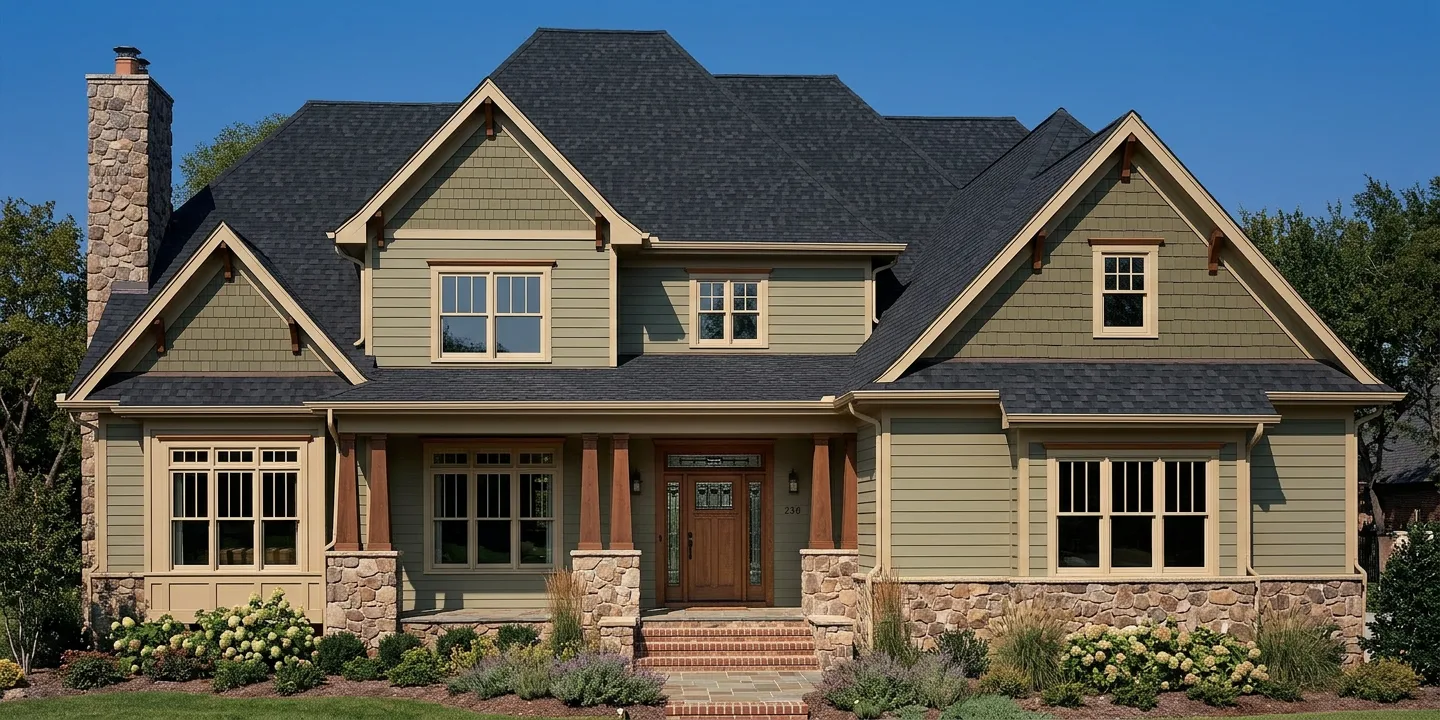 Craftsman home with Black roof -- TAMKO Heritage Rustic Black (front)