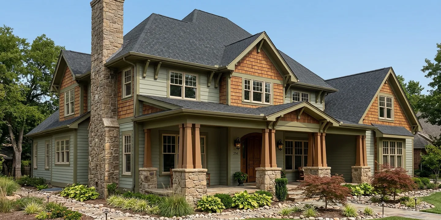 Craftsman home with Black roof -- TAMKO Heritage Rustic Black (left-34)