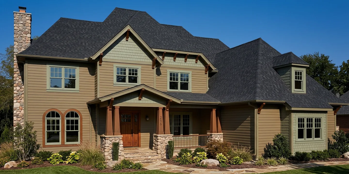 Craftsman home with Black roof -- TAMKO Heritage Rustic Black (right-34)