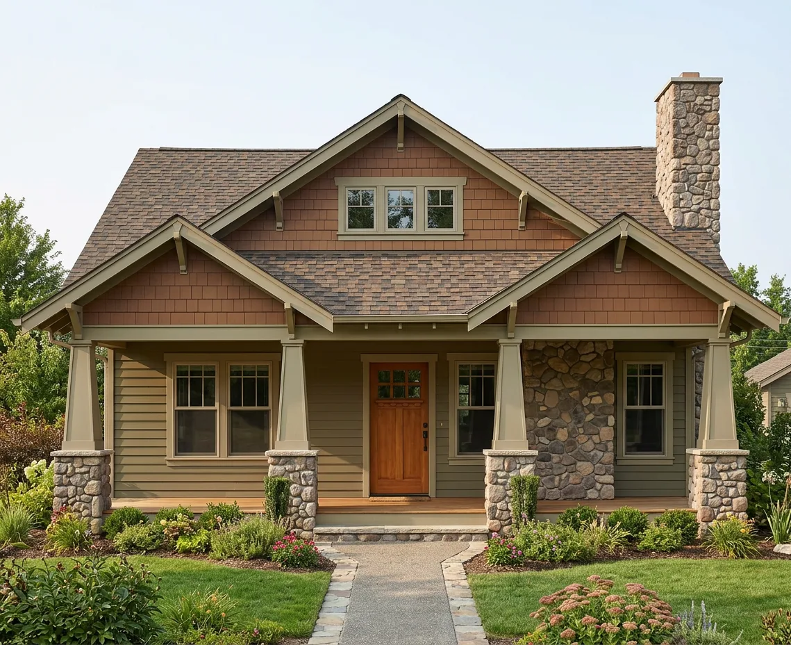 Craftsman home with Brown roof -- Atlas Pinnacle Pristine COPPER CANYON (front)