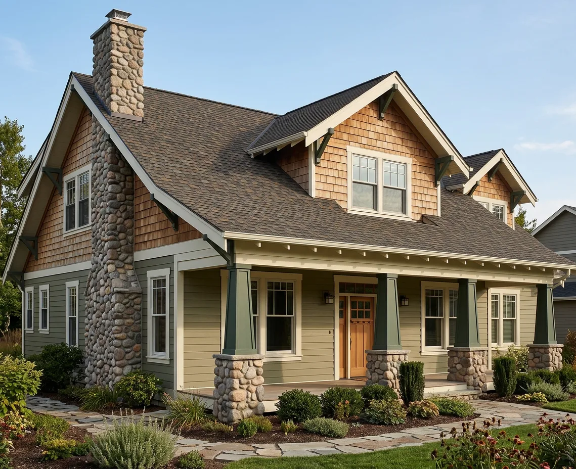Craftsman home with Brown roof -- Atlas Pinnacle Pristine COPPER CANYON (left-34)