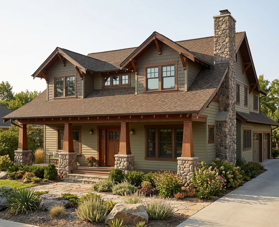 Craftsman home with Brown roof -- Atlas Pinnacle Pristine COPPER CANYON (right-34)