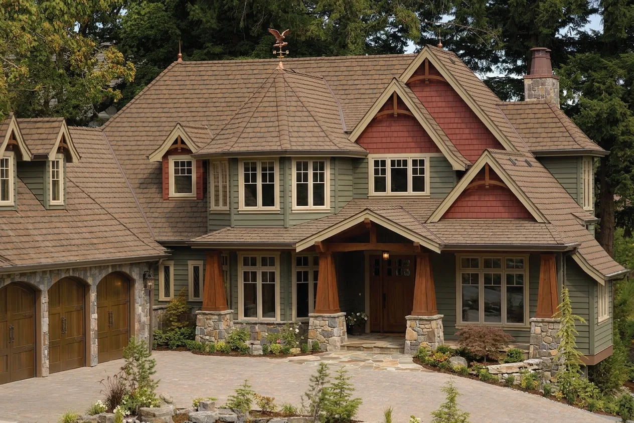 Craftsman home with Brown roof -- CertainTeed Grand Manor Brownstone (front)
