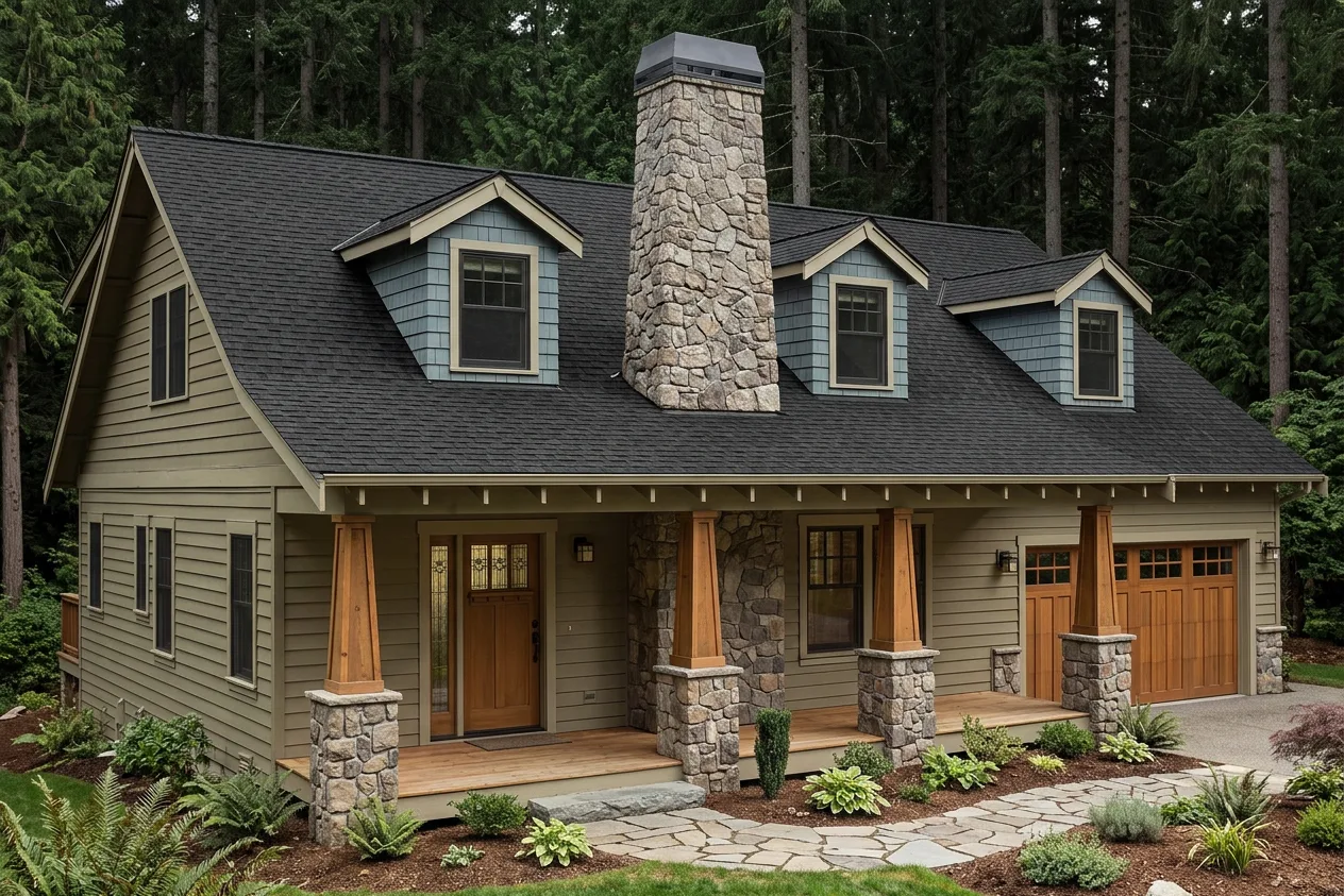 Craftsman home with Brown roof -- CertainTeed Landmark Black Walnut (left-34)