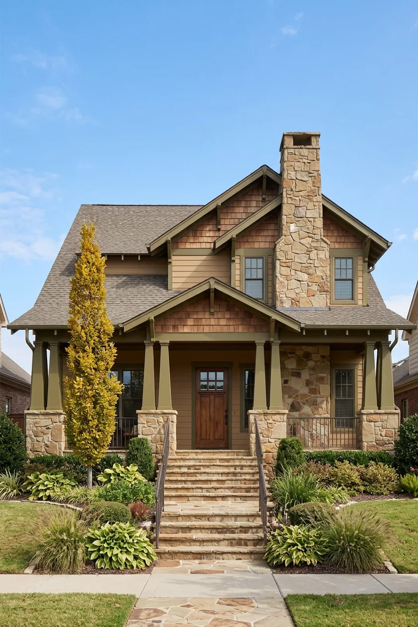 Craftsman home with Brown roof -- IKO Cambridge Weatherwood (front)