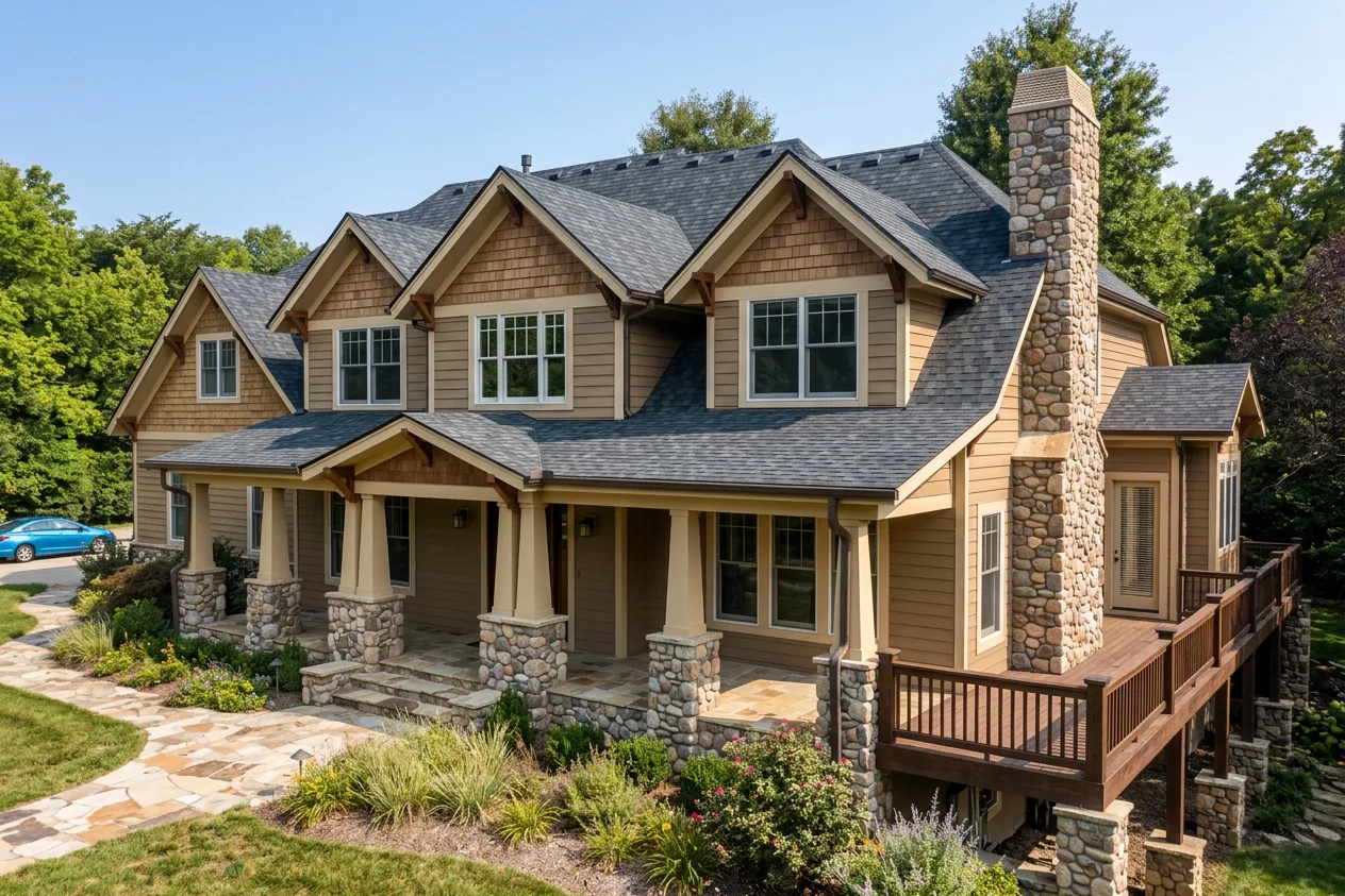 Craftsman home with Charcoal roof -- CertainTeed Belmont Black Granite (right-34)