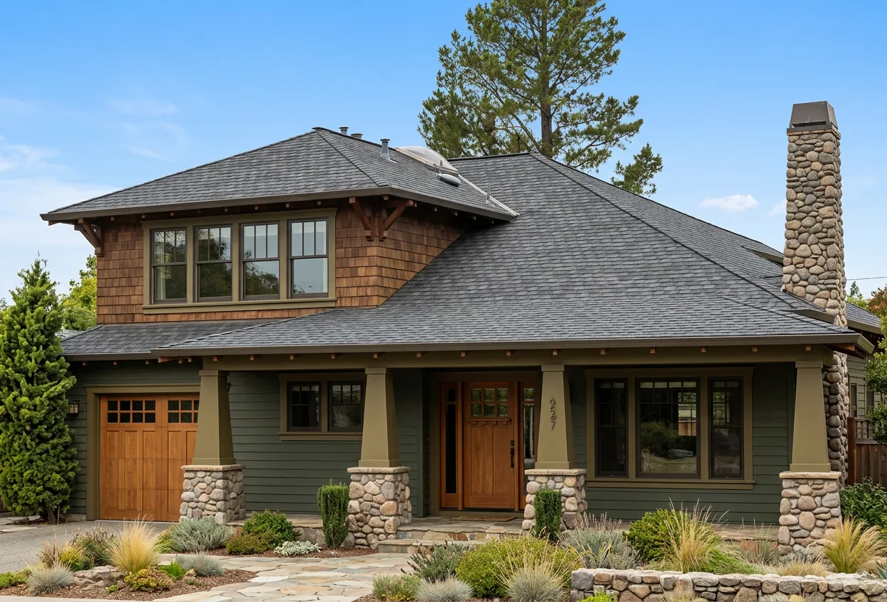 Craftsman home with Charcoal roof -- CertainTeed Grand Manor Black Pearl (front)
