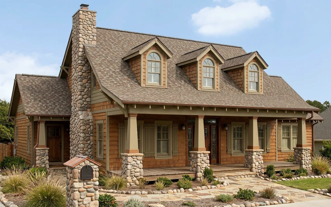 Craftsman home with Charcoal roof -- Owens Corning Duration Colonial Slate (left-34)
