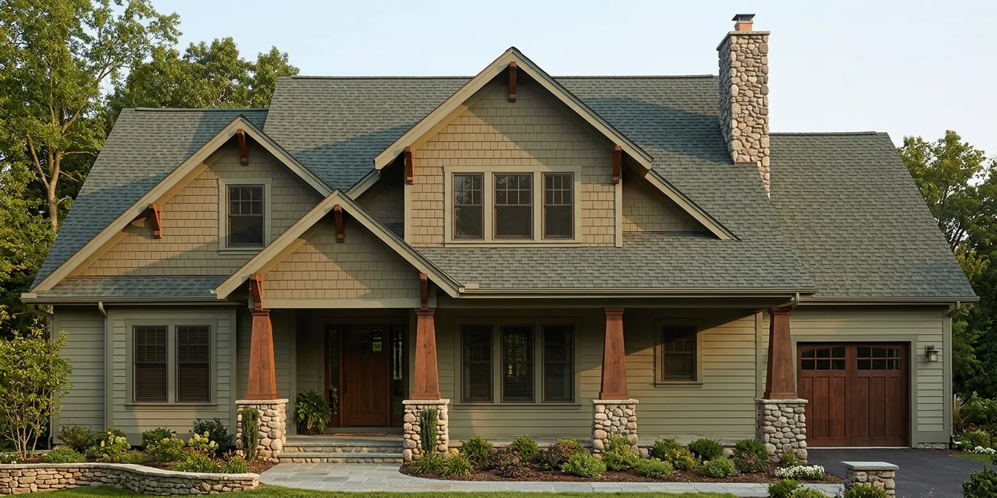 Craftsman home with Charcoal roof -- TAMKO Heritage Oxford Grey (front)