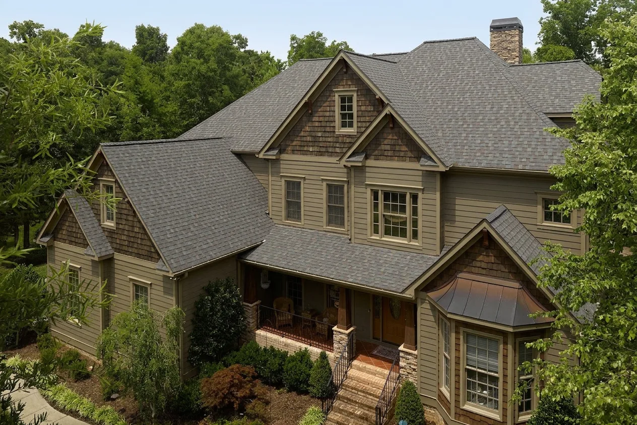Craftsman home with Weathered Wood roof -- CertainTeed Landmark Driftwood (left-34)