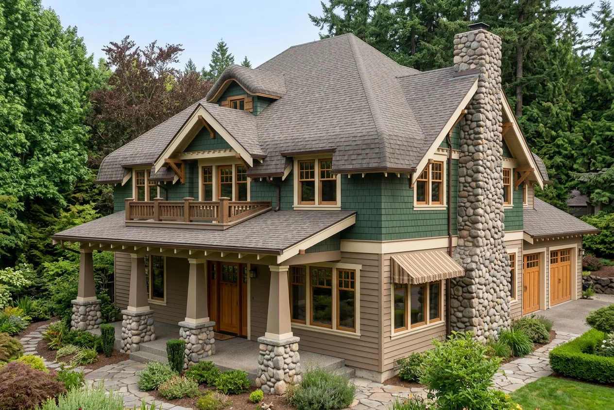 Craftsman home with Weathered Wood roof -- Malarkey Legacy Natural Wood (right-34)