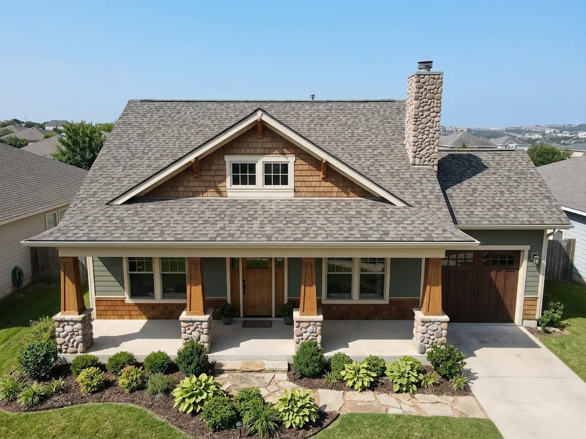 Craftsman home with Weathered Wood roof -- Owens Corning Duration Driftwood (front)
