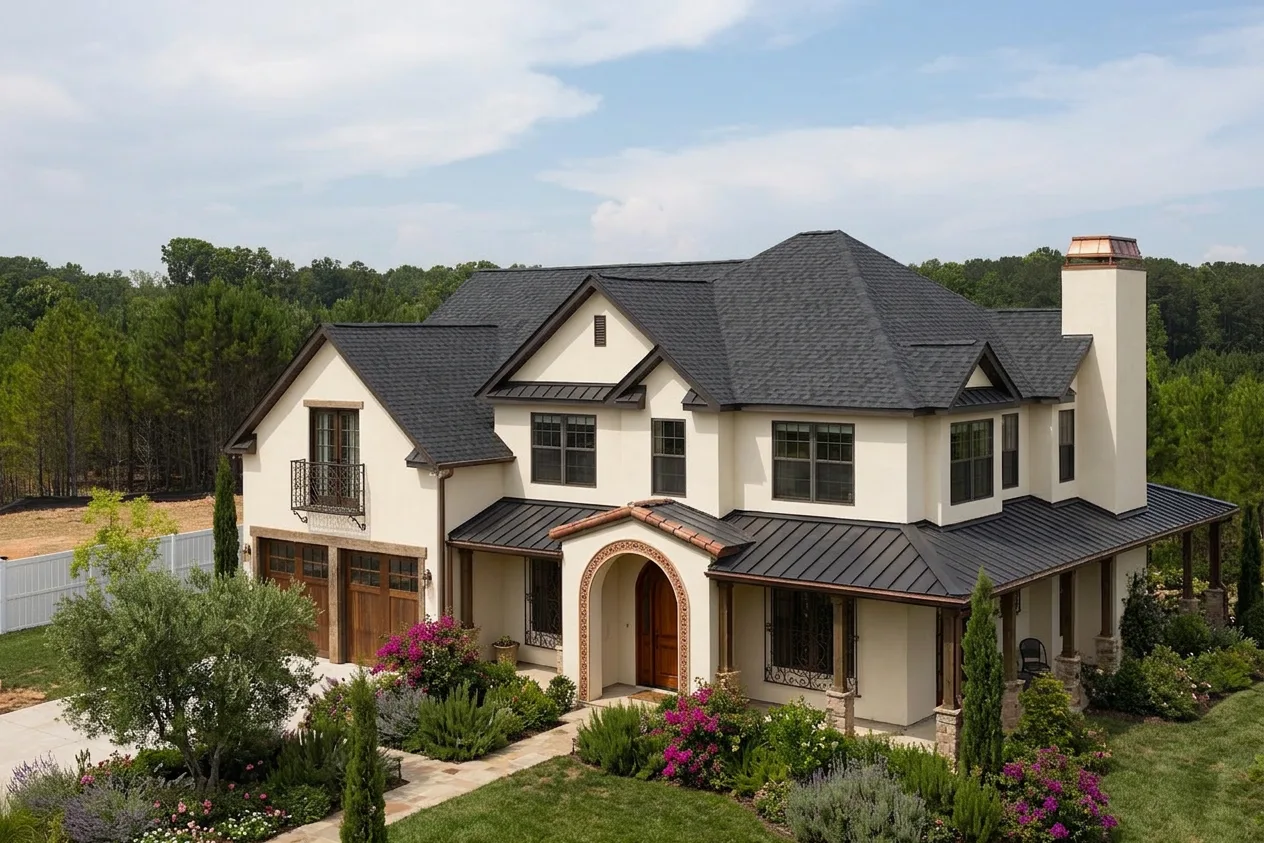 Mediterranean home with Black roof -- CertainTeed Landmark Pro Cinder Black (right-34)