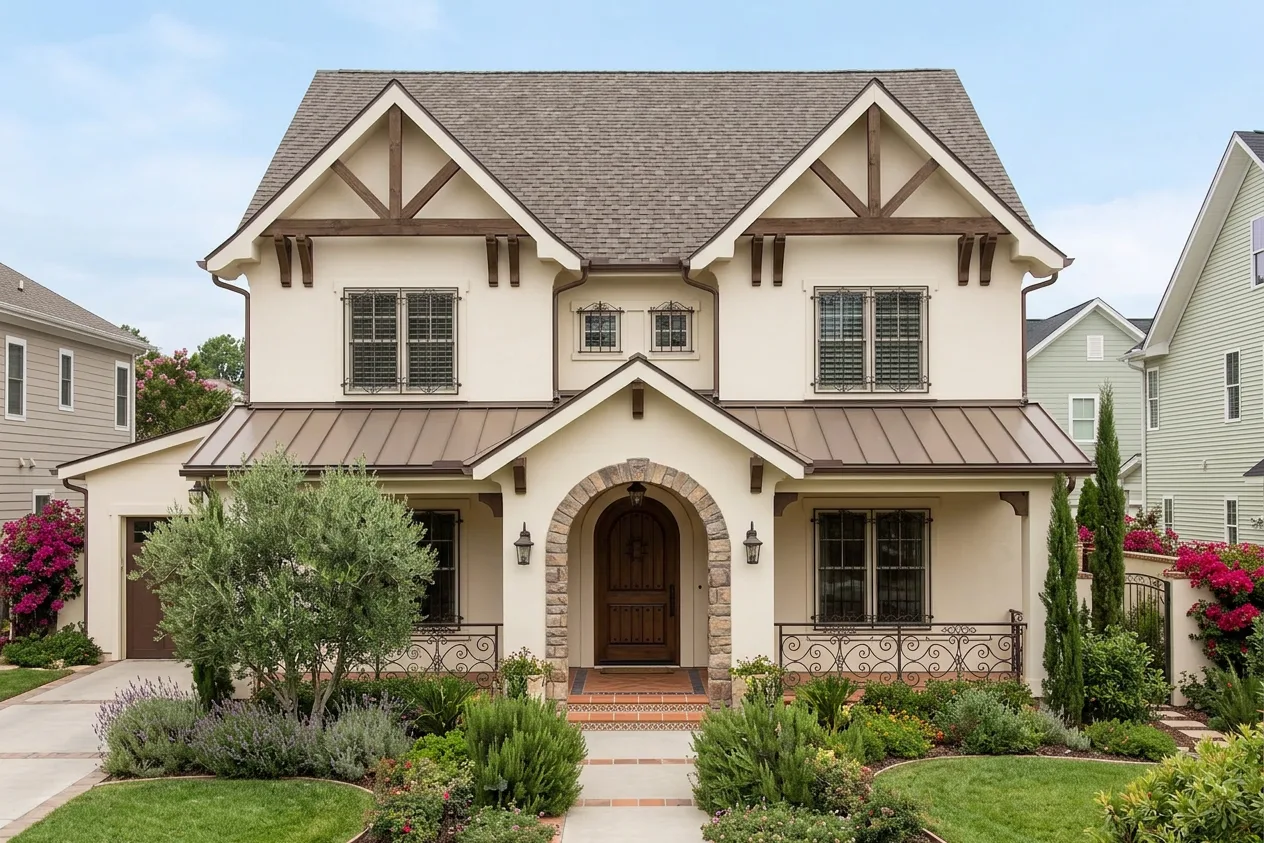 Mediterranean home with Charcoal roof -- CertainTeed Belmont Colonial Slate (front)