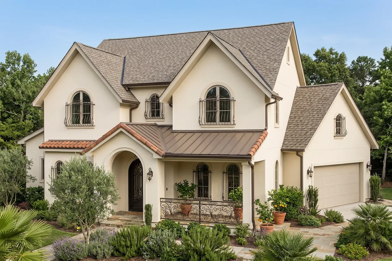 Mediterranean home with Charcoal roof -- CertainTeed Belmont Colonial Slate (right-34)