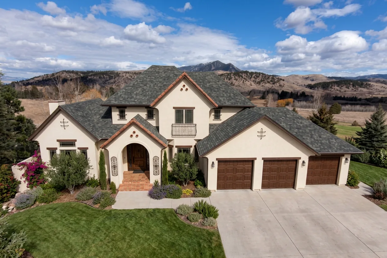 Mediterranean home with Charcoal roof -- Malarkey Legacy Storm Grey (right-34)