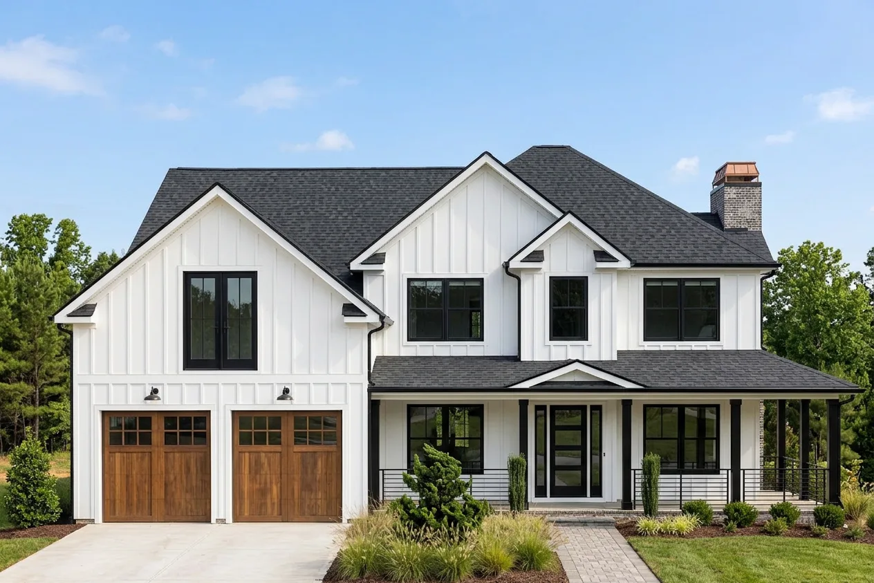 Modern Farmhouse home with Black roof -- CertainTeed Landmark Pro Cinder Black (front)