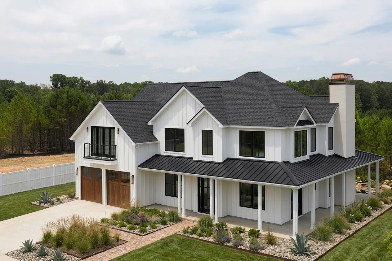 Modern Farmhouse home with Black roof -- CertainTeed Landmark Pro Cinder Black (left-34)