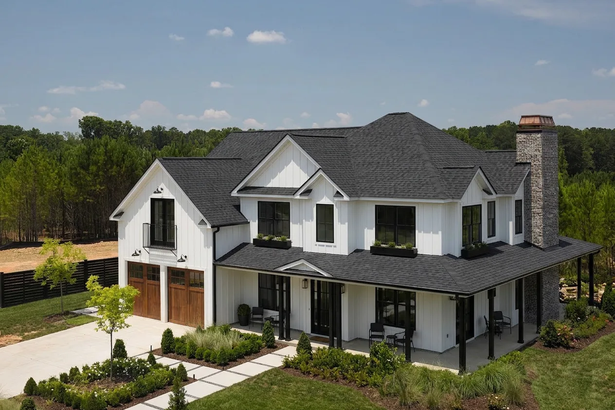 Modern Farmhouse home with Black roof -- CertainTeed Landmark Pro Cinder Black (right-34)