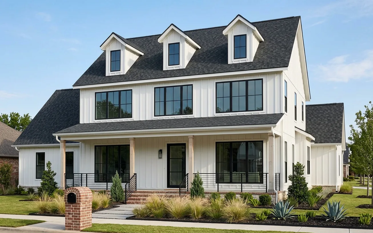 Modern Farmhouse home with Black roof -- Owens Corning Duration Onyx Black (right-34)