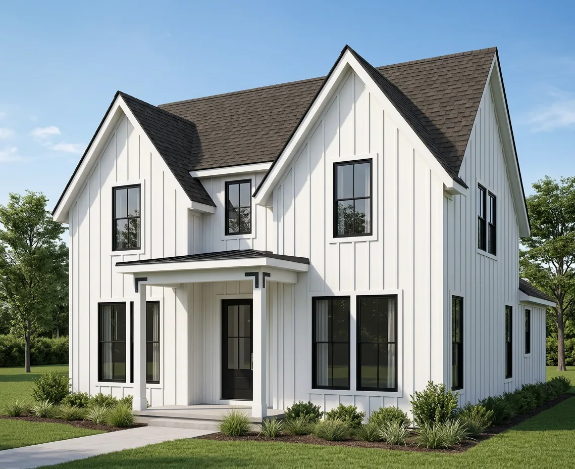 Modern Farmhouse home with Brown roof -- Atlas Pinnacle Pristine HEATHERBLEND (right-34)