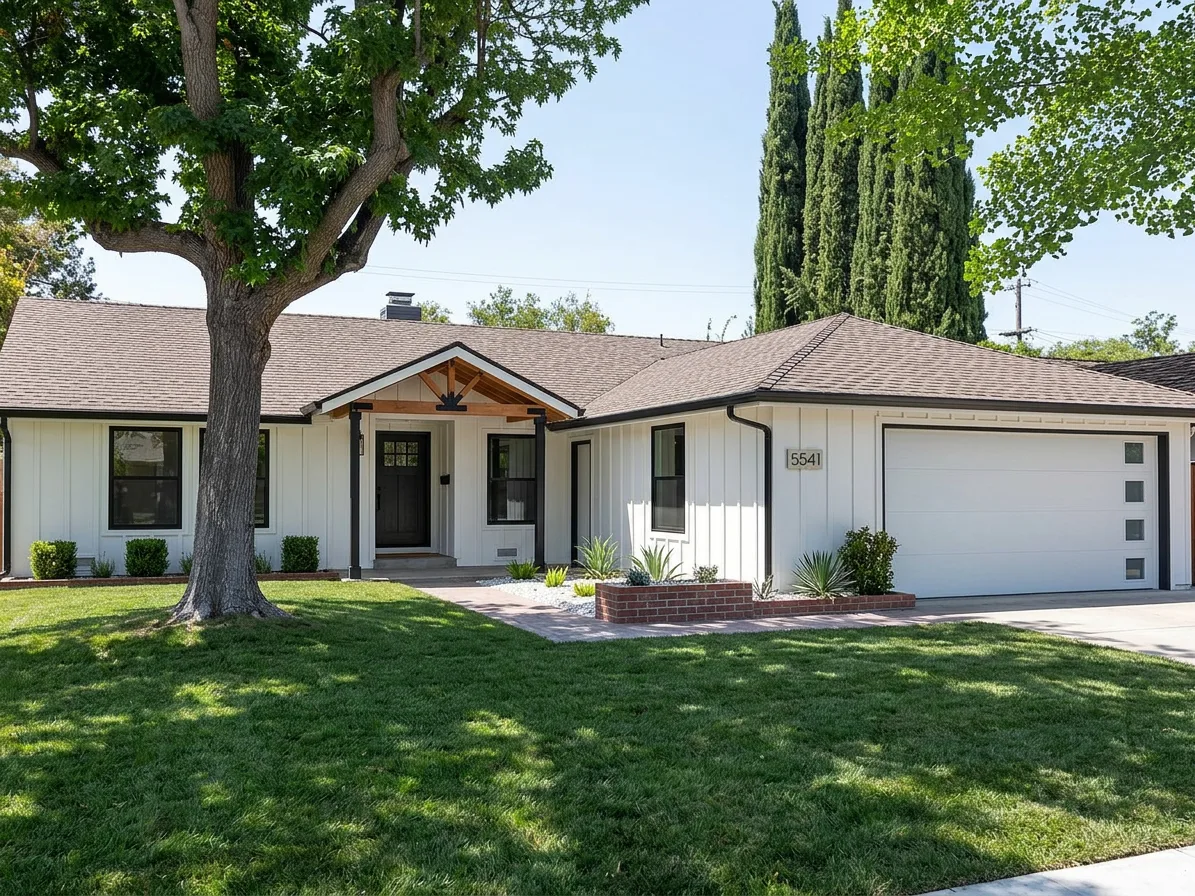 Modern Farmhouse home with Brown roof -- CertainTeed Landmark Heather Blend (front)