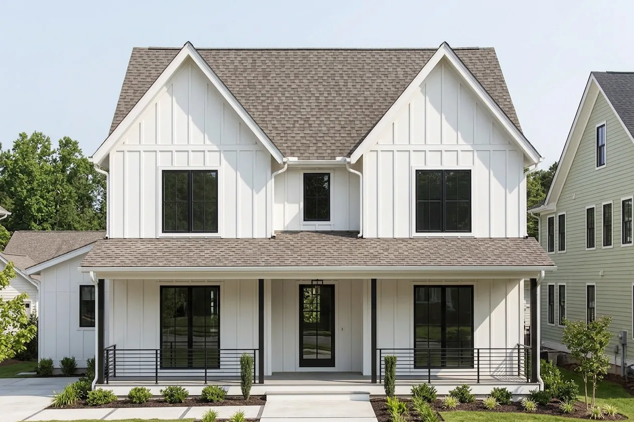 Modern Farmhouse home with Charcoal roof -- CertainTeed Belmont Colonial Slate (front)