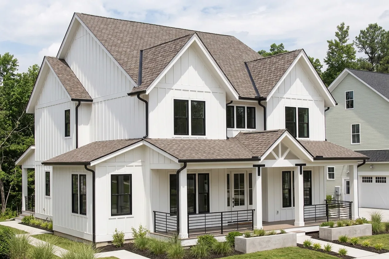 Modern Farmhouse home with Charcoal roof -- CertainTeed Belmont Colonial Slate (left-34)