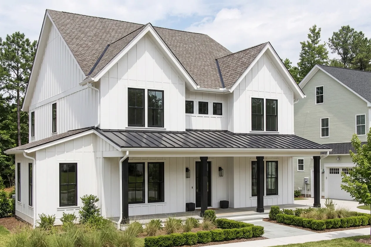 Modern Farmhouse home with Charcoal roof -- CertainTeed Belmont Colonial Slate (right-34)
