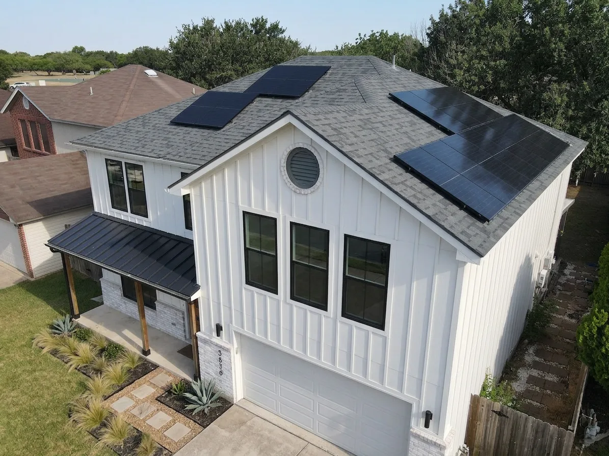 Modern Farmhouse home with Charcoal roof -- Owens Corning Duration Estate Gray (left-34)
