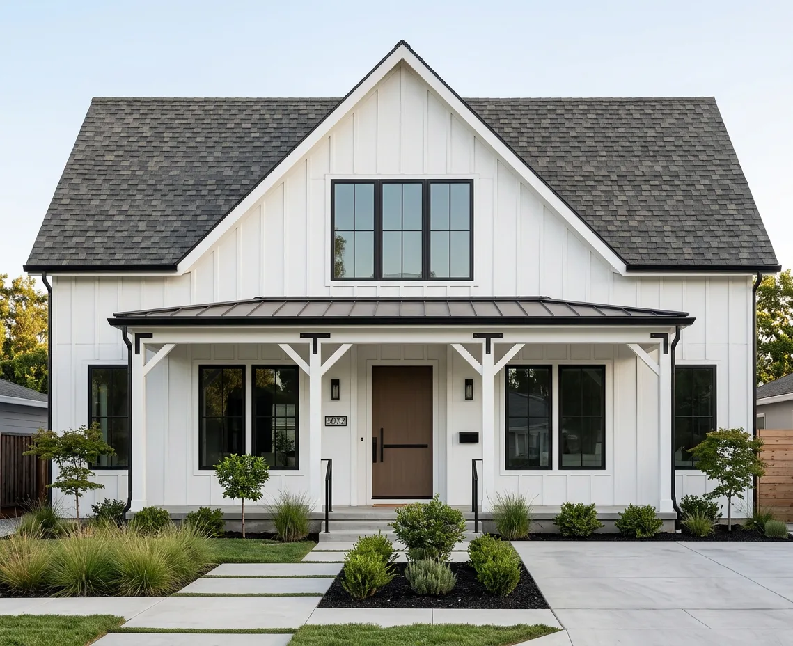 Modern Farmhouse home with Weathered Wood roof -- Atlas Pinnacle Pristine WEATHERED WOOD (front)