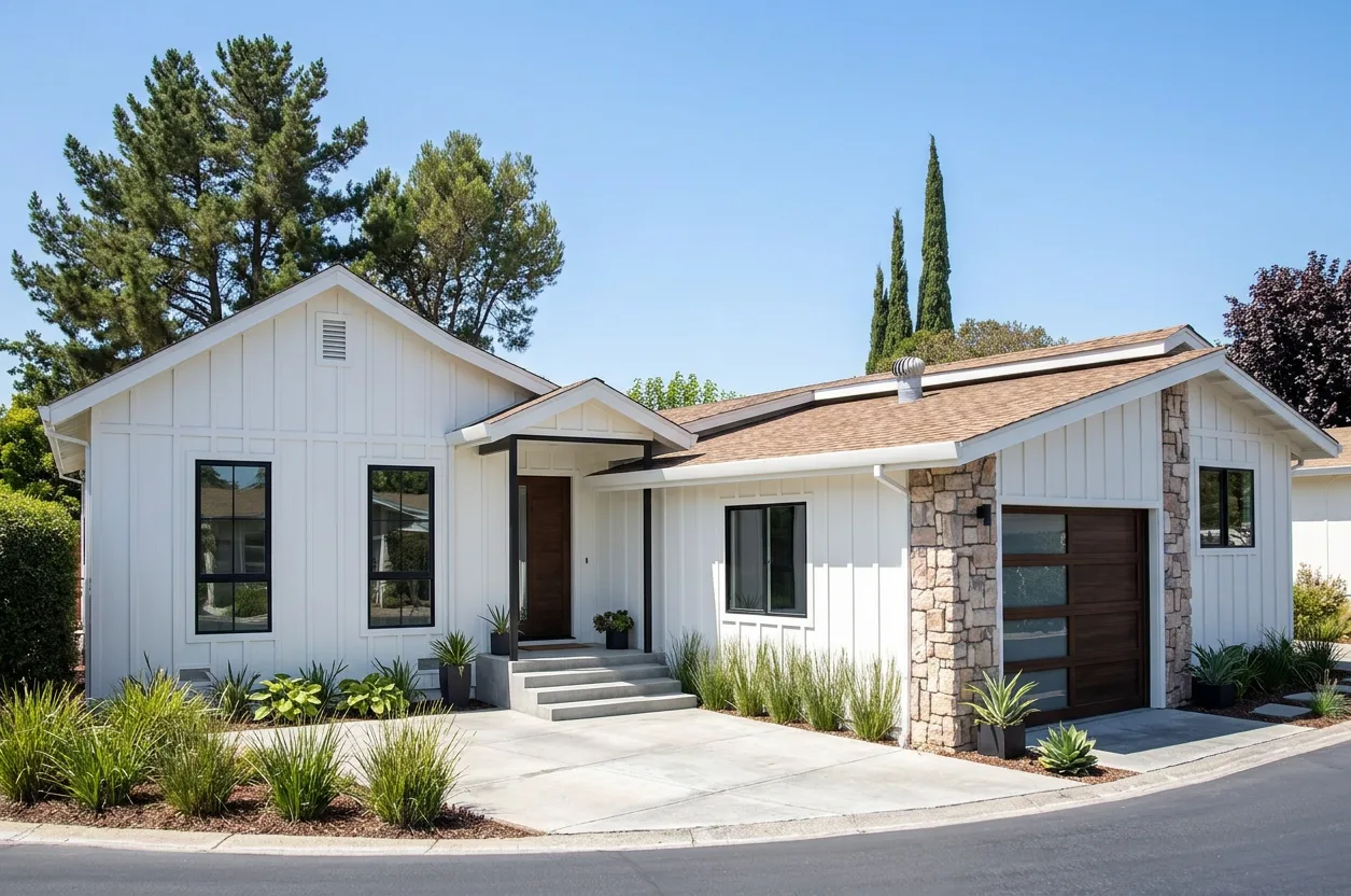 Modern Farmhouse home with Weathered Wood roof -- CertainTeed Landmark Resawn Shake (front)