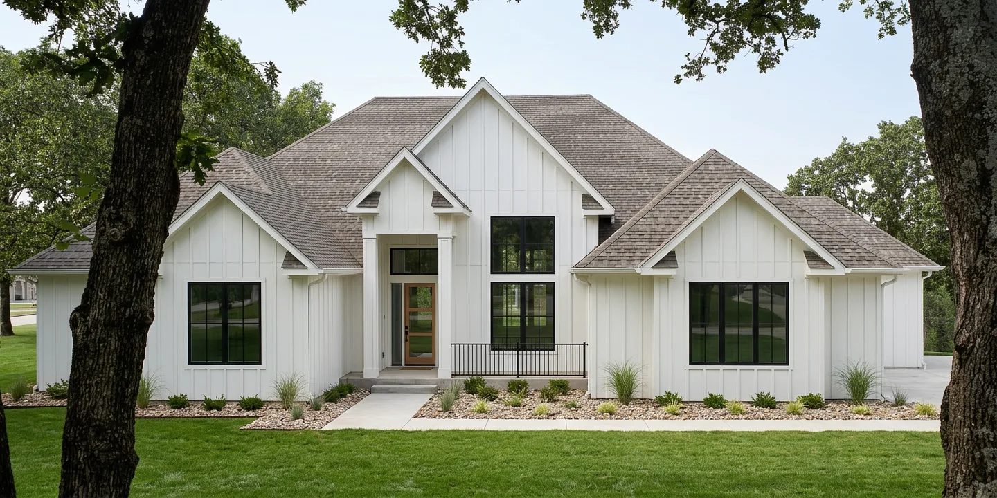 Modern Farmhouse home with Weathered Wood roof -- TAMKO Heritage Antique Slate (front)