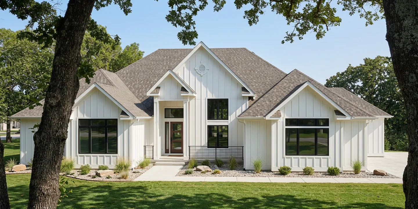 Modern Farmhouse home with Weathered Wood roof -- TAMKO Heritage Antique Slate (right-34)