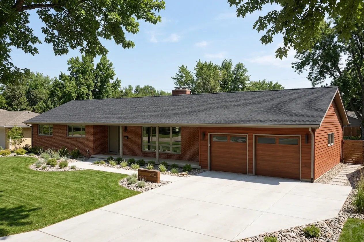 Ranch home with Black roof -- CertainTeed Landmark Charcoal Black (right-34)