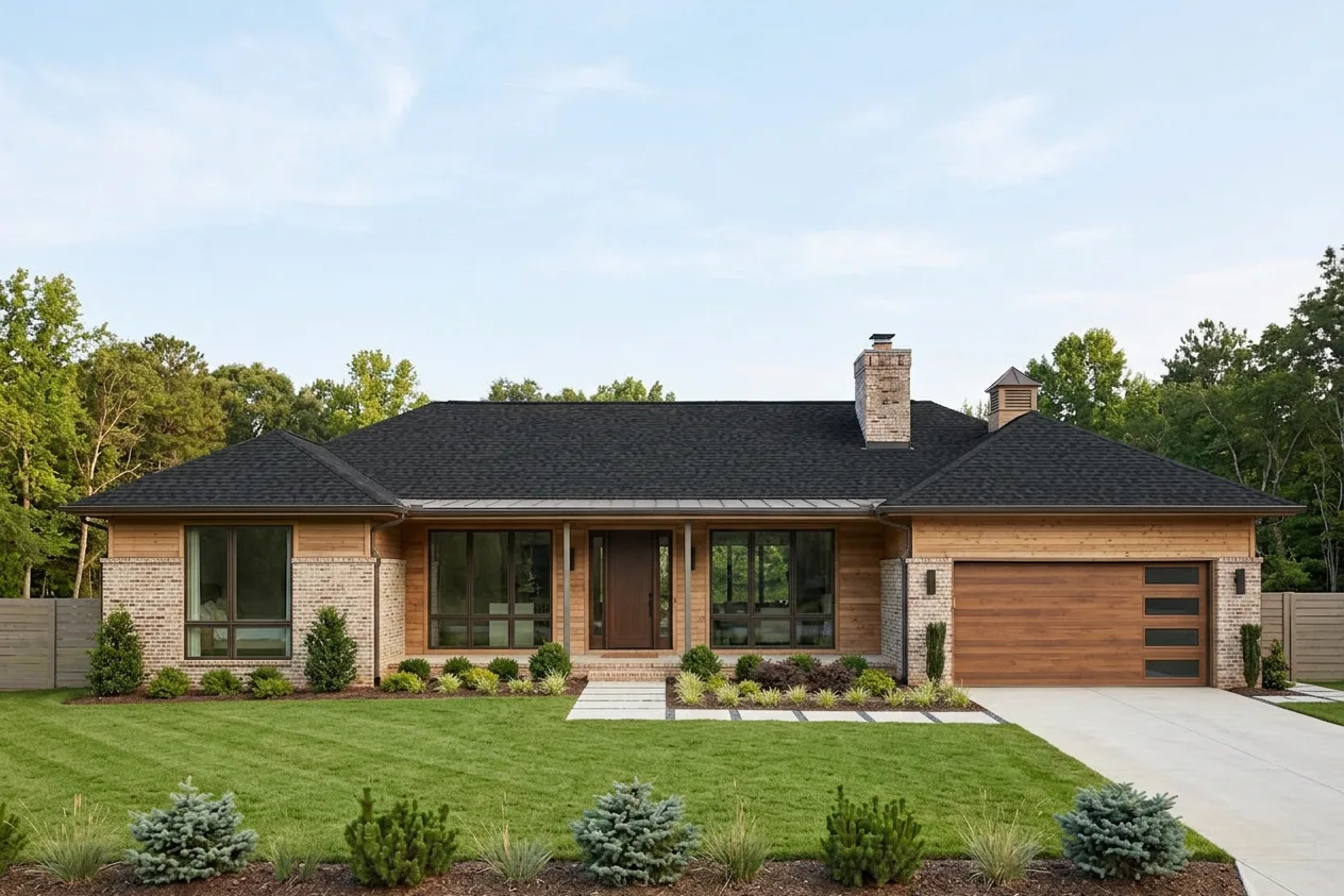 Ranch home with Black roof -- CertainTeed Landmark Pro Cinder Black (front)