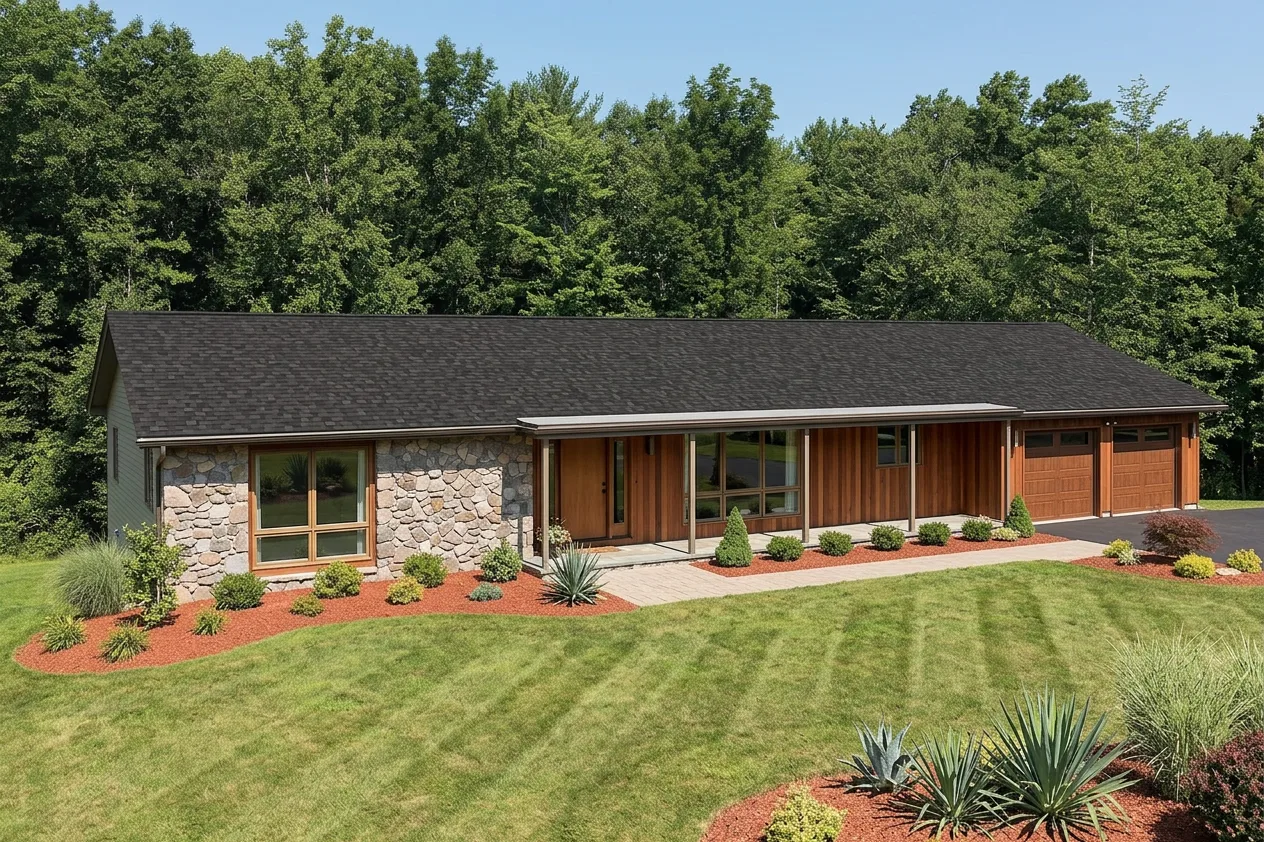 Ranch home with Black roof -- IKO Cambridge Dual Black (right-34)
