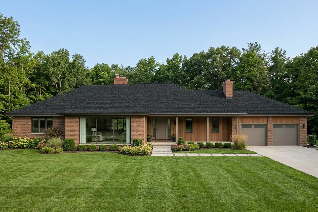 Ranch home with Black roof -- IKO Dynasty Granite Black (front)