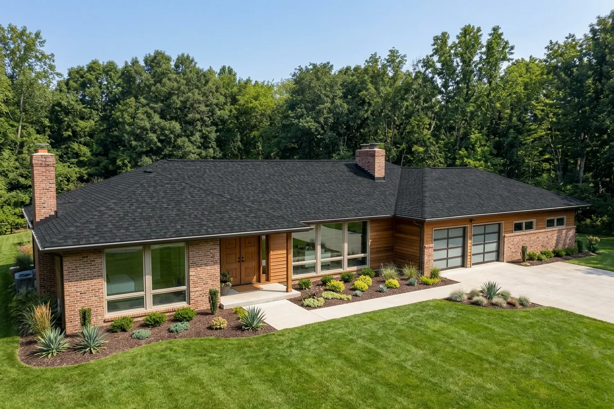 Ranch home with Black roof -- IKO Dynasty Granite Black (right-34)