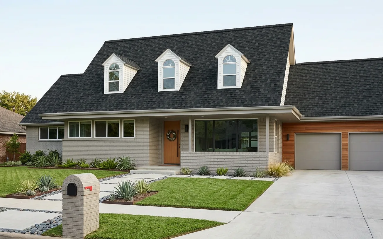Ranch home with Black roof -- Owens Corning Duration Onyx Black (left-34)