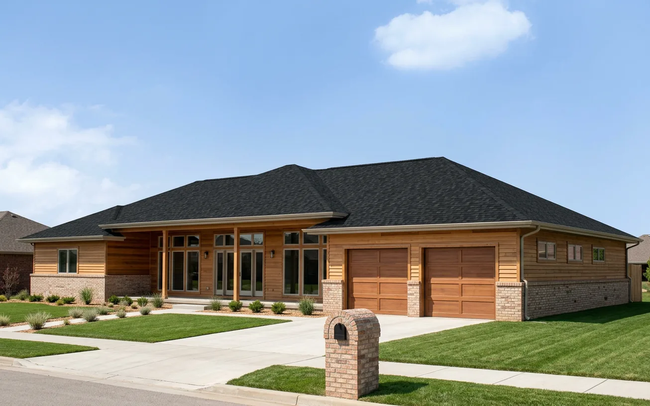 Ranch home with Black roof -- Owens Corning Duration Onyx Black (right-34)