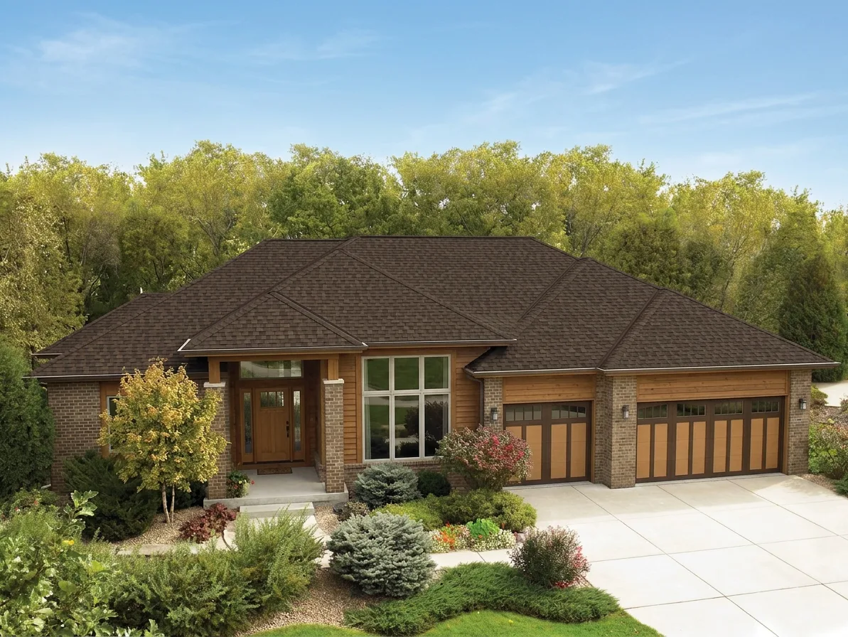 Ranch home with Brown roof -- IKO Cambridge Dual Brown (front)
