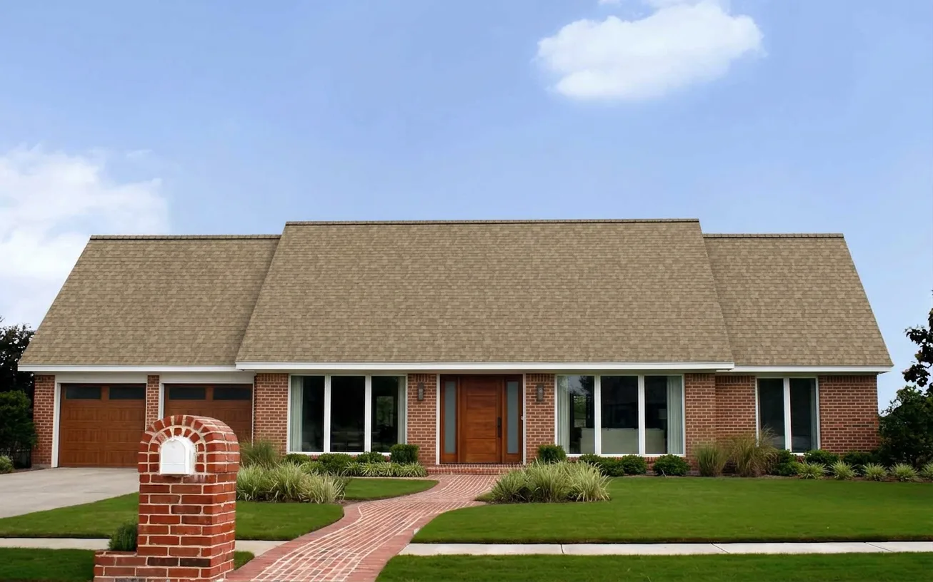 Ranch home with Brown roof -- Owens Corning Duration Sand Castle (front)