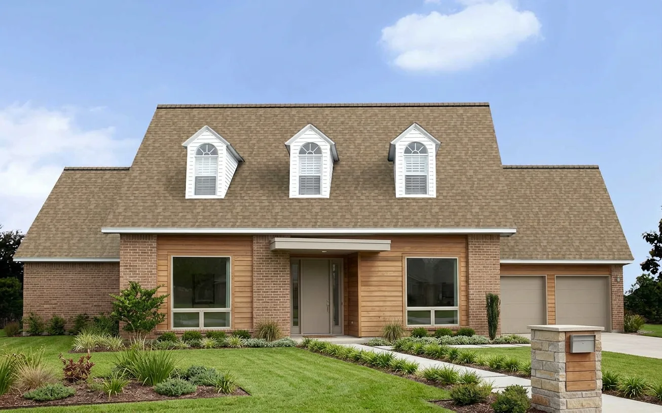Ranch home with Brown roof -- Owens Corning Duration Sand Castle (left-34)