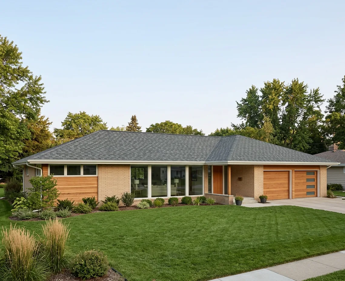 Ranch home with Charcoal roof -- Atlas Pinnacle Pristine HEARTHSTONE (right-34)