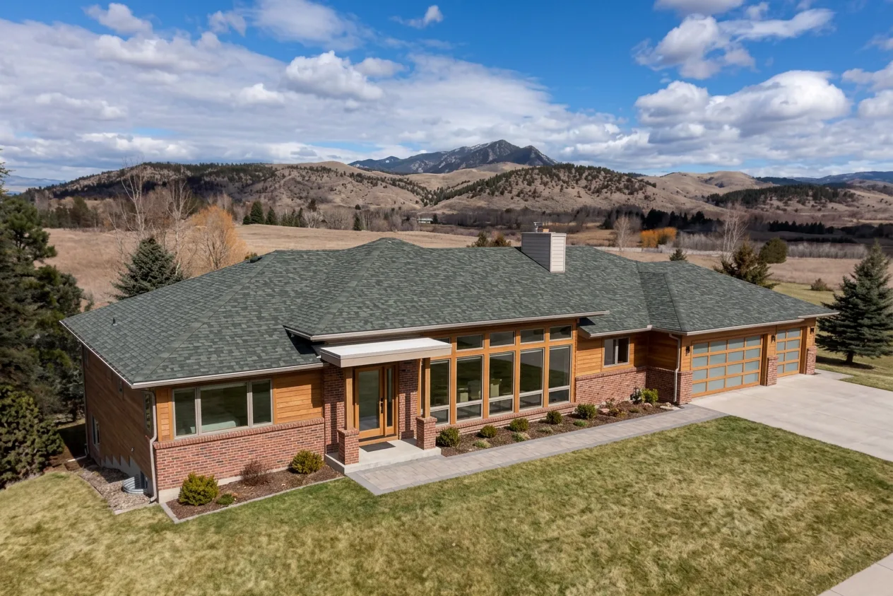 Ranch home with Charcoal roof -- Malarkey Legacy Storm Grey (left-34)